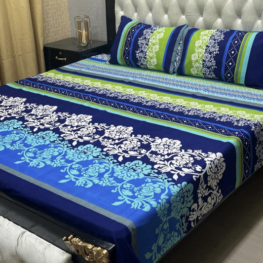 3D Crystal Cotton Bedsheet (Blue)